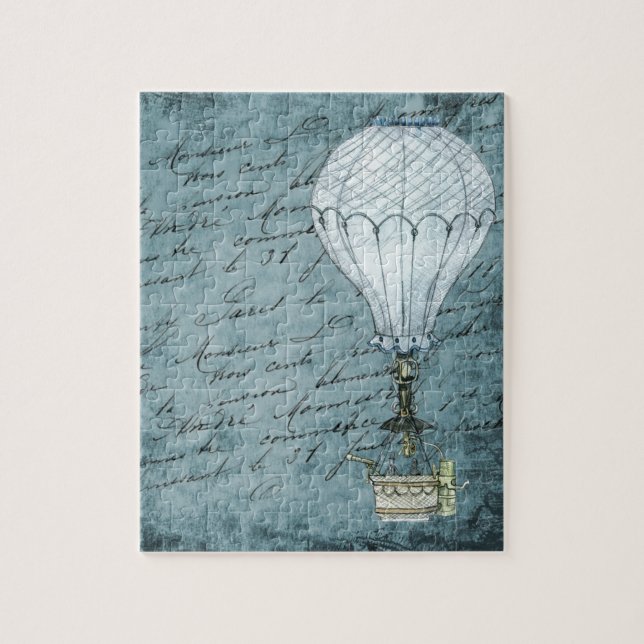 Dusk Blue Heißluftballon Steampunk Handschrift Puzzle (Vertikal)