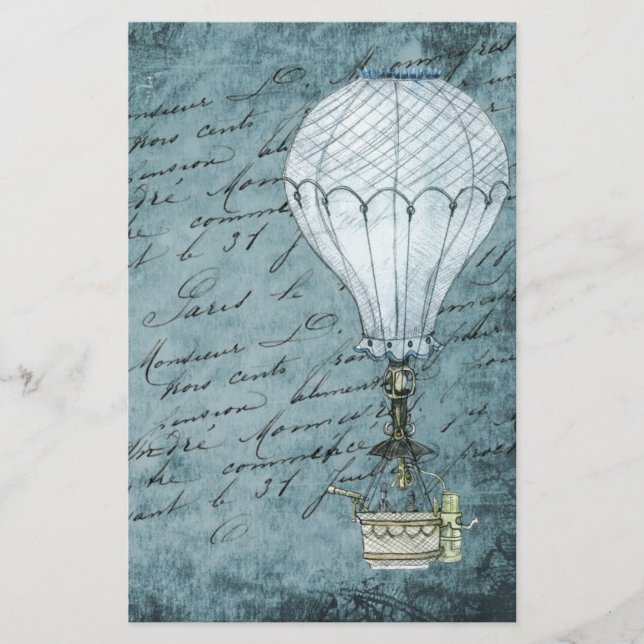Dusk Blue Hot Air Ballon Steampunk Handwriting Briefpapier (Vorderseite)