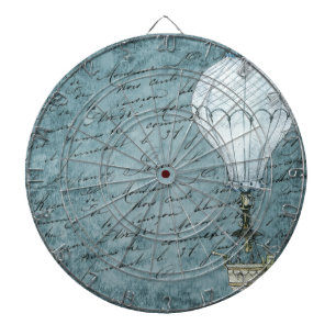 Dusk Blue Hot Air Ballon Steampunk Handwriting Dartscheibe