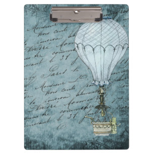 Dusk Blue Hot Air Ballon Steampunk Handwriting Klemmbrett