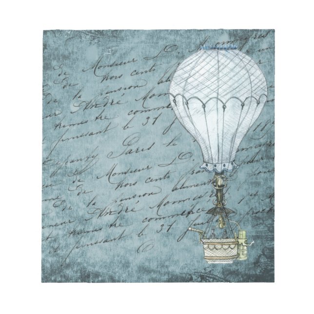 Dusk Blue Hot Air Ballon Steampunk Handwriting Notizblock (Vorderseite)