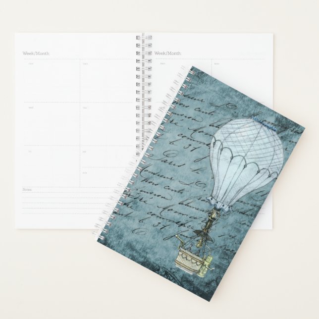 Dusk Blue Hot Air Ballon Steampunk Handwriting Planer (Anzeige)