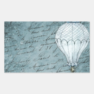 Dusk Blue Hot Air Ballon Steampunk Handwriting Rechteckiger Aufkleber