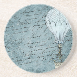 Dusk Blue Hot Air Ballon Steampunk Handwriting Sandstein Untersetzer