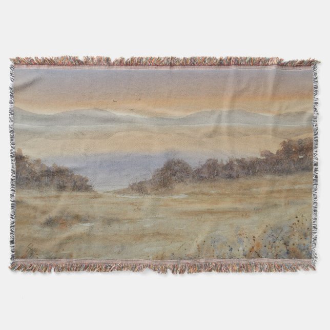 Dusk Lake Blush Wasserfarbe Landschaft Printmedien Decke (Vorderseite)