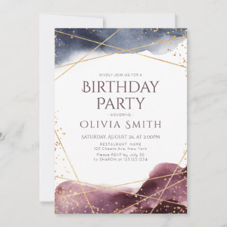 Dusk Watercolor Geometric Modern Birthday Party Einladung