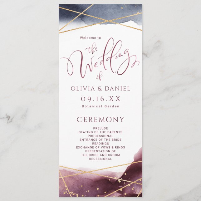 Dusk Watercolor Geometric Modern Wedding Program Menükarte (Vorderseite)
