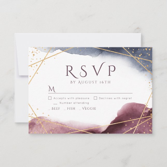 Dusk Watercolor Geometric Modern Wedding RSVP (Vorderseite)