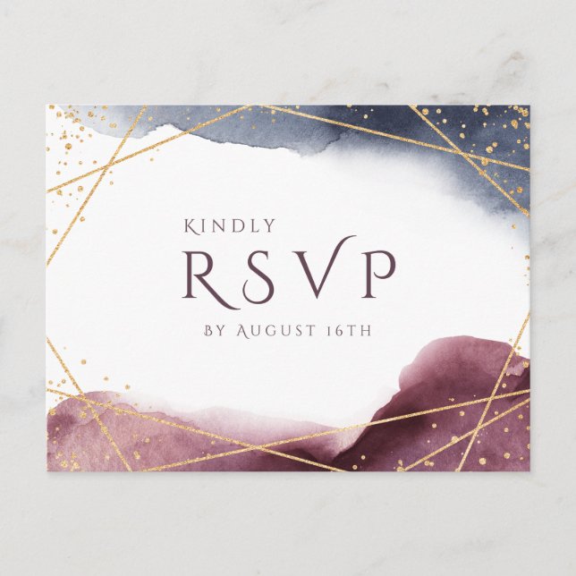 Dusk Watercolor Geometric Modern Wedding RSVP Einladungspostkarte (Vorderseite)