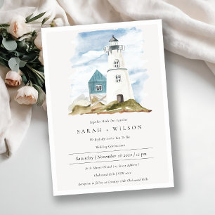 Dusky Aqua Blue Lighthouse Hochzeit Dankeskarte