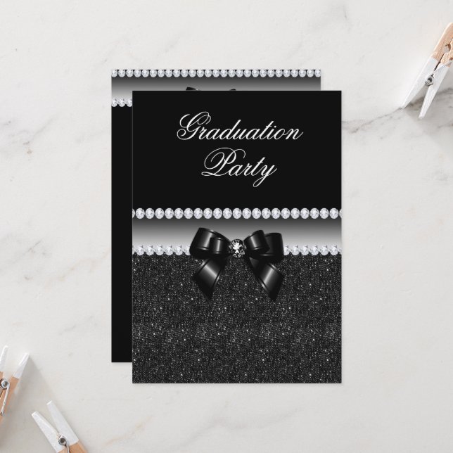 Dusky Black Graduation Party Einladung (Vorderseite/Rückseite Beispiel)