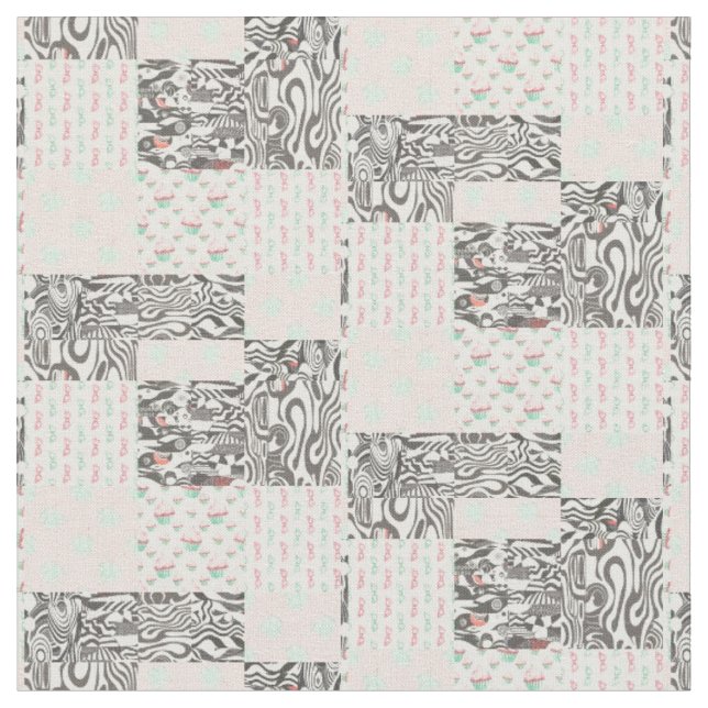 Dusky Black Grau, White, Red & Green Design Stoff (Nahaufnahme)