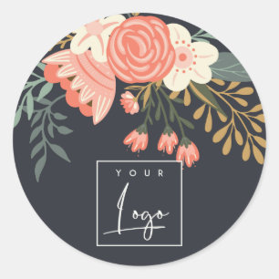 Dusky Black Orange Blush Ambrosia Floral Logo Runder Aufkleber