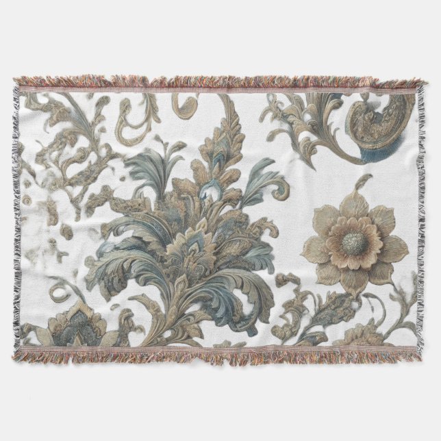 Dusky Blue Floral Brocade Muster Decke (Vorderseite)