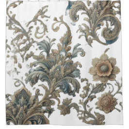 Dusky Blue Floral Brocade Muster Duschvorhang