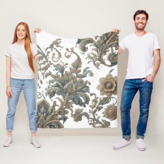 Dusky Blue Floral Brocade Muster Fleecedecke