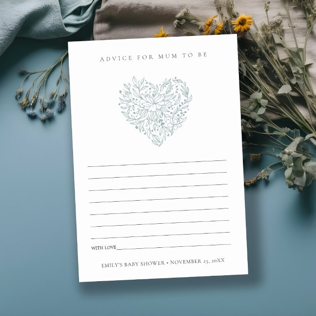Dusky Blue Floral Heart Advisor für Mum Baby Showe Begleitkarte (Von Creator hochgeladen)