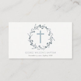 Dusky Blue Floral Laurel Wreath Monogram Taufe Platzkarte