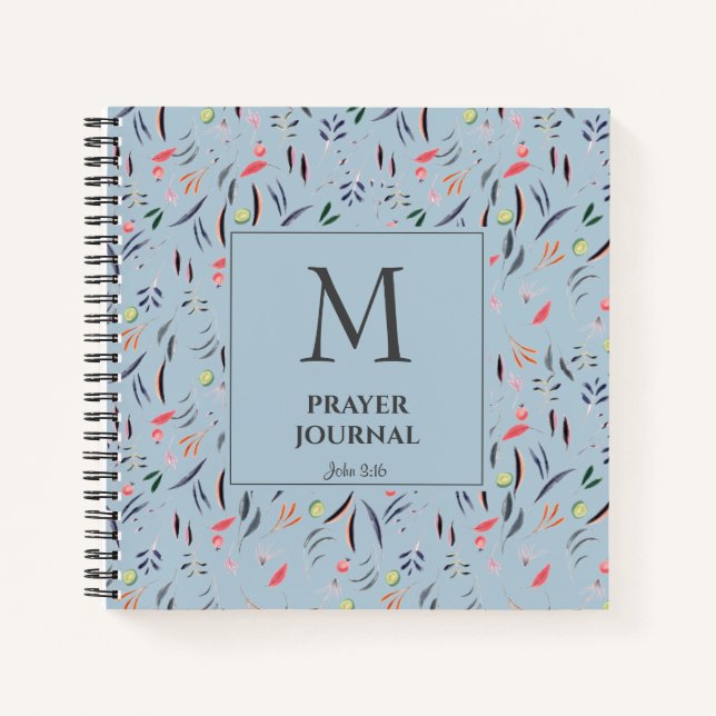 Dusky Blue | Floral | Monogram | GEBETSBÜCHER Notizbuch (Vorderseite)