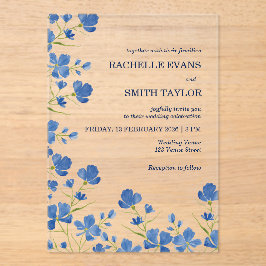 Dusky Blue Flower Wedding Invite Acryleinladungen