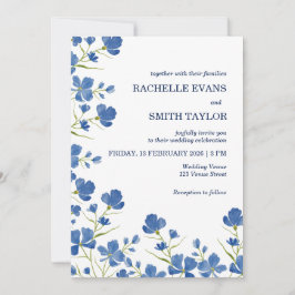 Dusky Blue Flower Wedding Invite Einladung