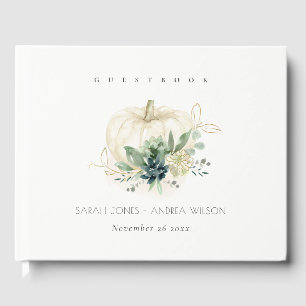 Dusky Blue Green Gold Succulent Pumpkin Wedding Gästebuch