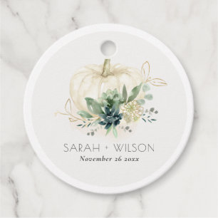 Dusky Blue Green Gold Succulent Pumpkin Wedding Geschenkanhänger