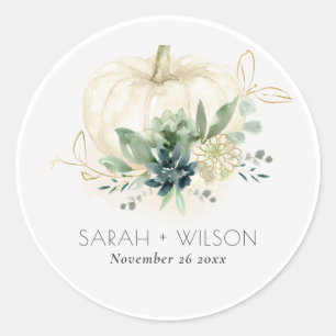 Dusky Blue Green Gold Succulent Pumpkin Wedding Runder Aufkleber