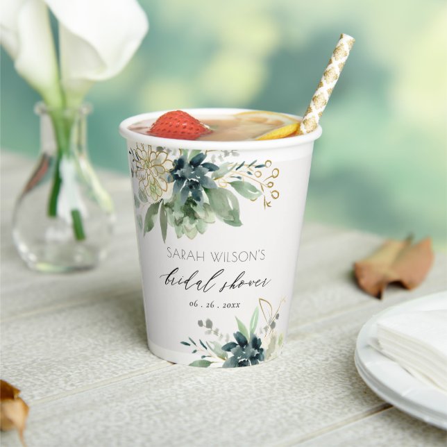 Dusky Blue Green Succulary Foliage Brautparty Pappbecher (In Situ)