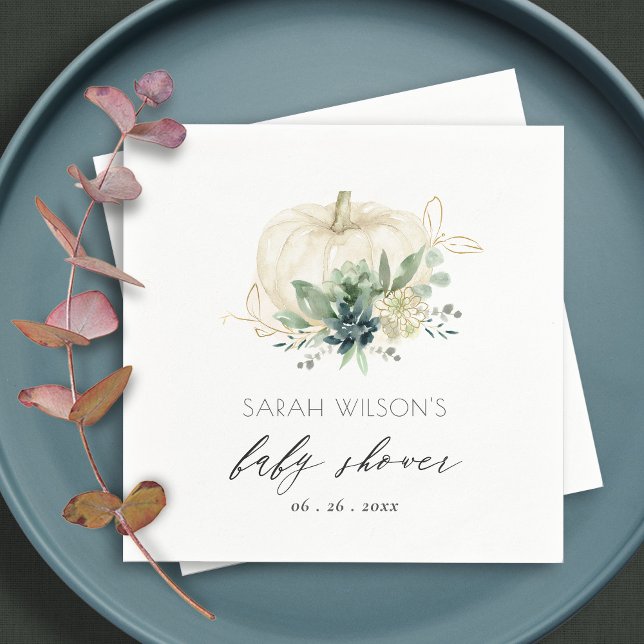 Dusky Blue Green Succulent Pumpkin Baby Dusche Serviette (Von Creator hochgeladen)