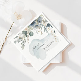 Dusky Blue Greenery Wedding Napkin Serviette
