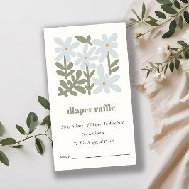 Dusky Blue Retro Floral Diaper Raffle Baby Dusche Begleitkarte