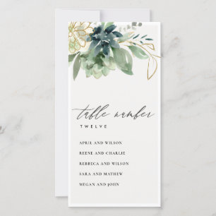 Dusky Blue Succulate Seating Chart Tischnummer