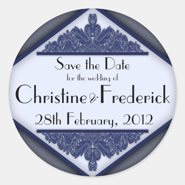 Dusky Blue Vintag, rund Save the Date Aufkleber (Vorderseite)