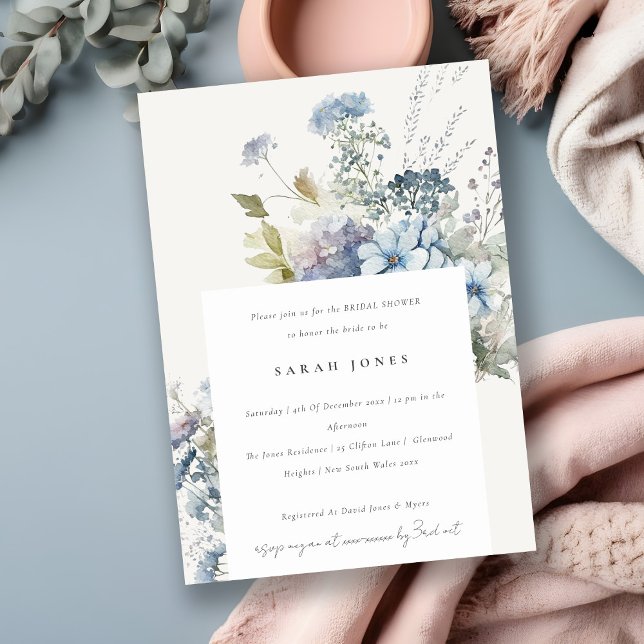 Dusky Blue Watercolor Hütte Brautparty Einladung (Von Creator hochgeladen)