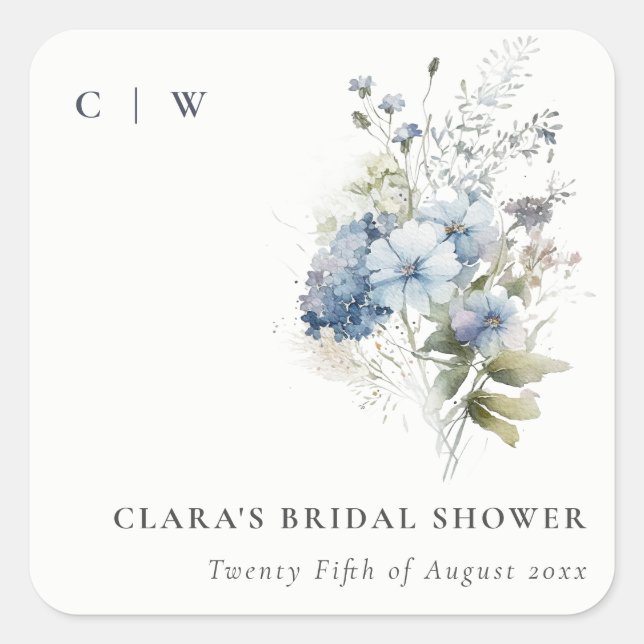 Dusky Blue Watercolor Hütte Brautparty Quadratischer Aufkleber (Vorderseite)