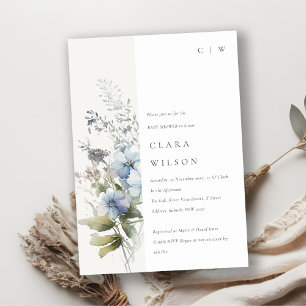 Dusky Blue Watercolor Hütte Floral Baby Dusche Einladung