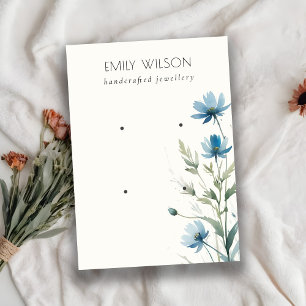 Dusky Blue Watercolor Wildblume 2 Earring Display Visitenkarte