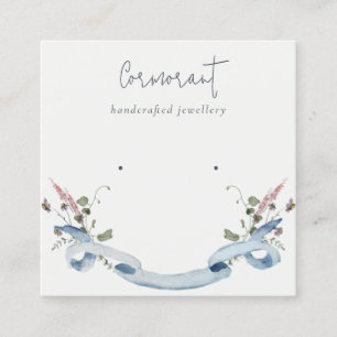 Dusky Blue Wildblume Ribbon Stud Earring Holder Quadratische Visitenkarte
