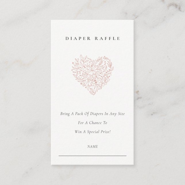 Dusky Blush Flora Heart Diaper Raffle Baby Dusche Begleitkarte (Vorderseite)