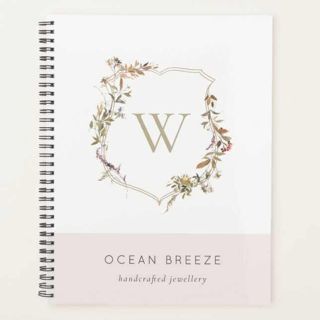 Dusky Blush Pink Wildblume Wappen Monogram Planer (Vorderseite)