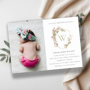 Dusky Blush Wildblume Wappen Foto Christening Einladung