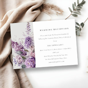 Dusky Chic Lilac Hütte Hochzeitsempfang Begleitkarte