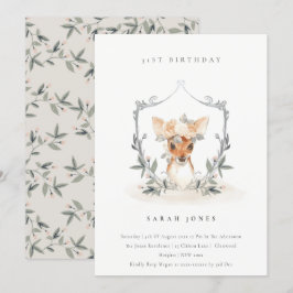 Dusky Deer Floral Wappen jedes Alter Geburtstag Ei Dankeskarte