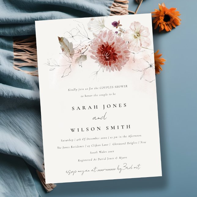 Dusky Fall Marsala Blush Blumenpaare Dusche Einladung (Von Creator hochgeladen)