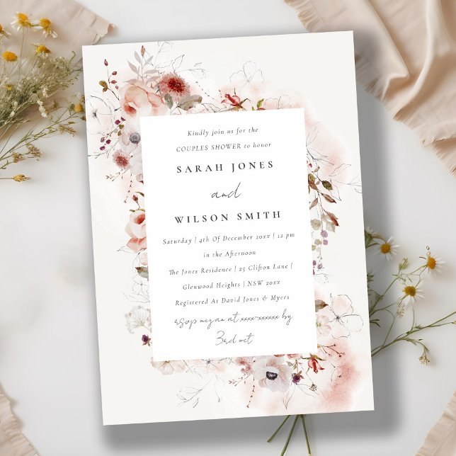 Dusky Fall Marsala Blush Blumenpaare Dusche Einladung (Von Creator hochgeladen)