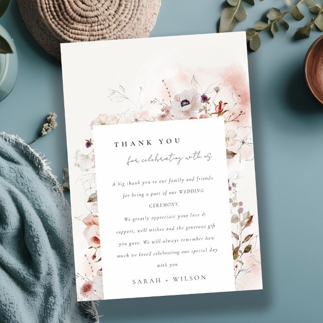 Dusky Fall Marsala Blush Blumenstrauß Hochzeit Dankeskarte (Von Creator hochgeladen)