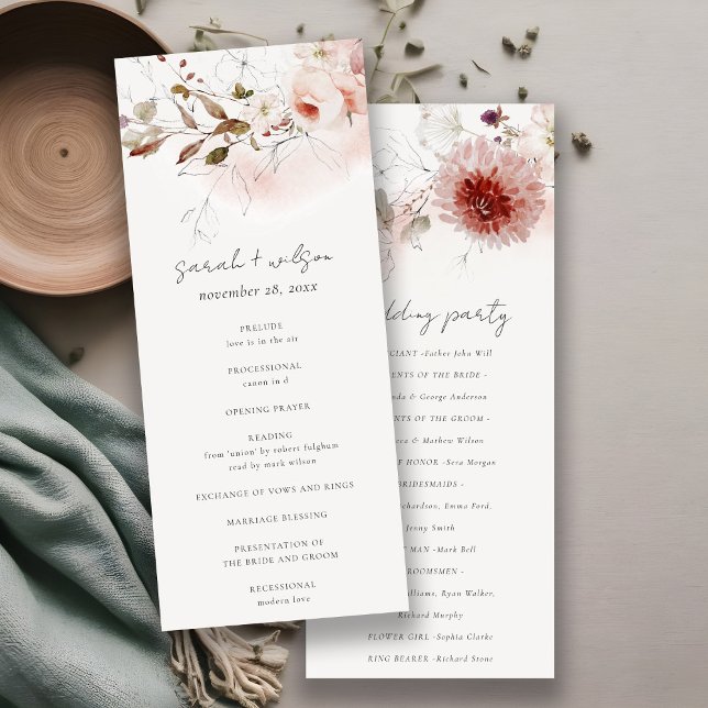 Dusky Fall Marsala Blush Floral Wedding Program Einladung (Von Creator hochgeladen)