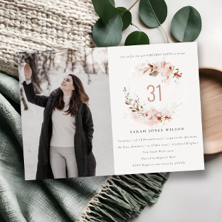 Dusky Fall Marsala Blush Foto Geburtstag Einladung