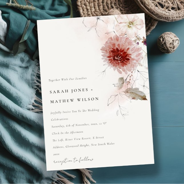 Dusky Fall Marsala Blush Wasserfarbener Hochzeitst Einladung (Von Creator hochgeladen)